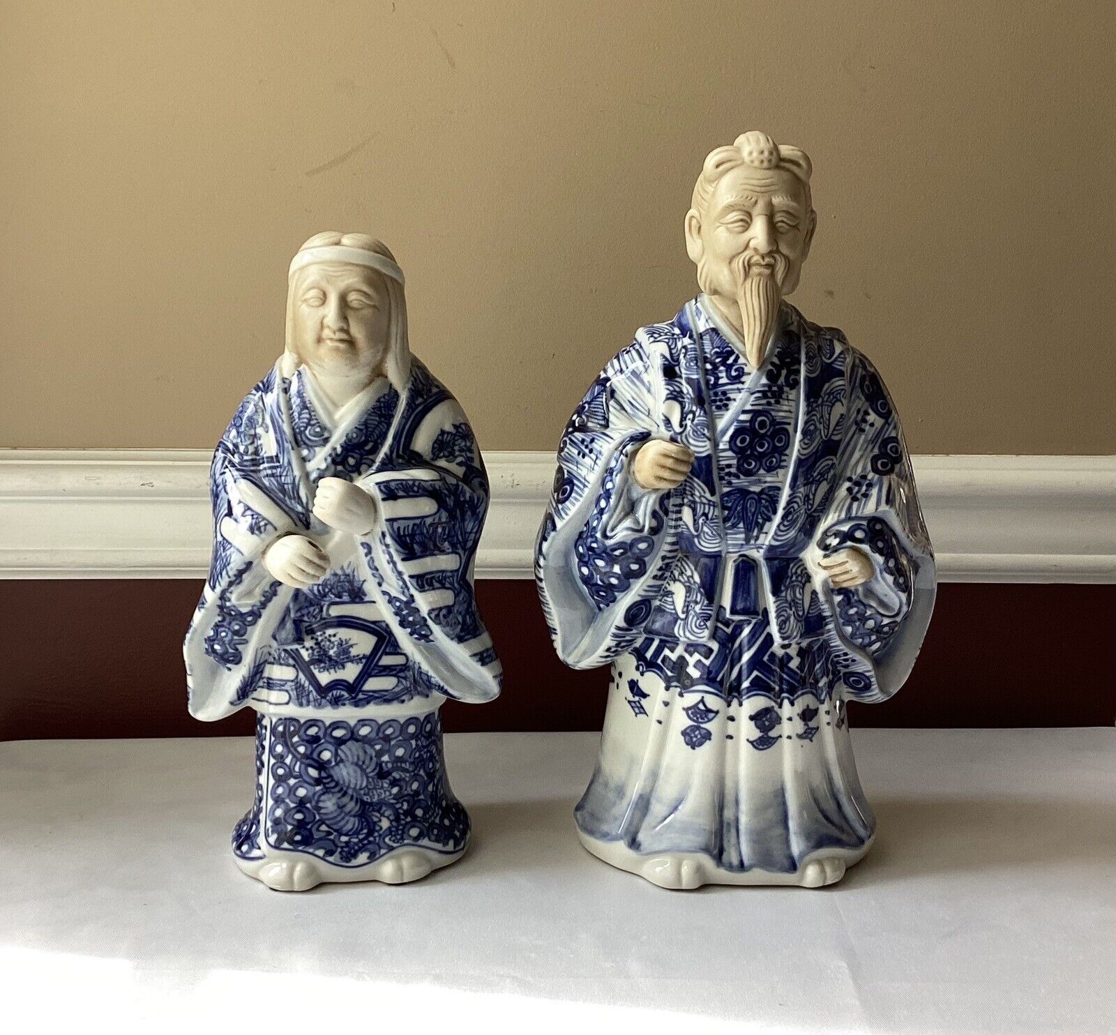 VTG Japanese Kutani Jurojin Porcelain Figurines, The Old Couple from Takasago
