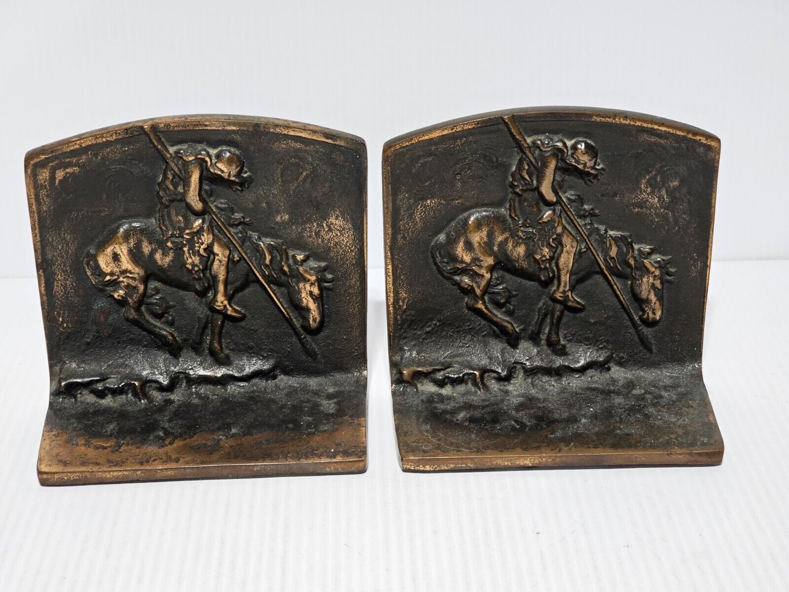 Pair Bronze Book ends, End of the Trail Native American Bronze Cast Bookends