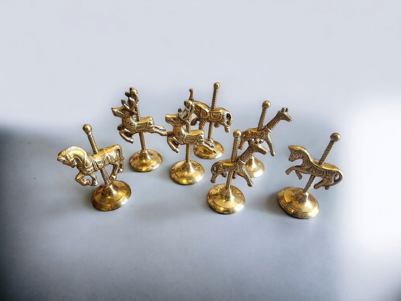 Vintage Brass Carousel figurines. Set Of 7. 