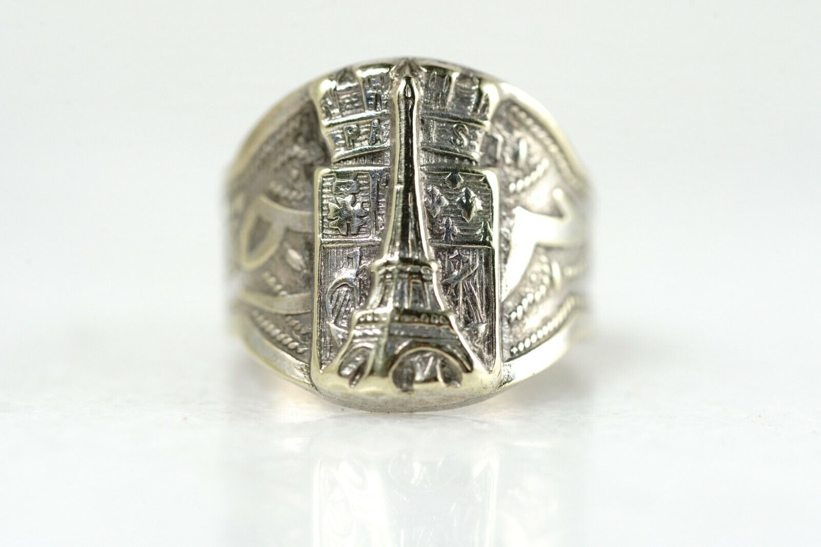 Intriguing Eiffel Tower Ring, Paris France Signed Signet Souvenir Ring