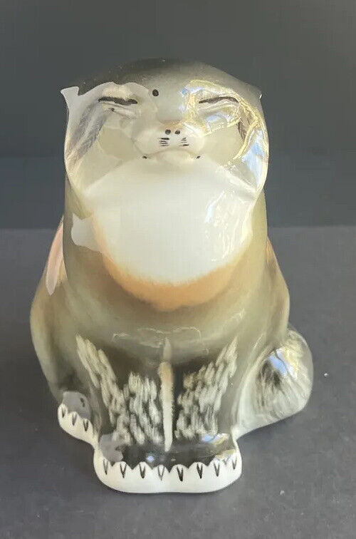 Vintage Imperial Lomonosov Pallas Wildcat Cat - Porcelain USSR Soviet Signed