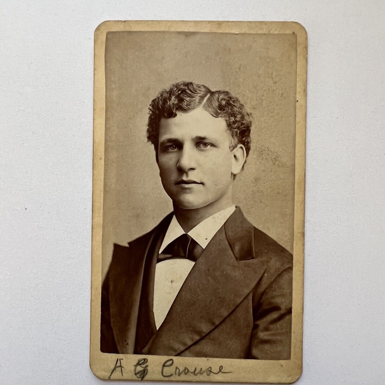 Antique CDV Photograph Very Handsome Young Man ID Crouse Signed Columbus OH