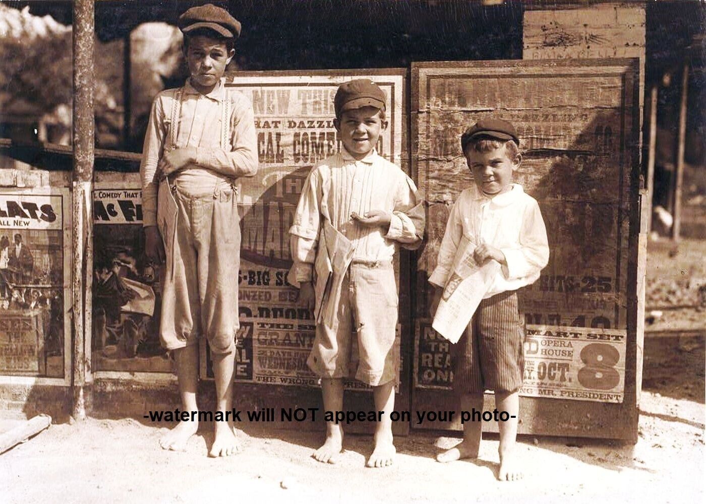 1913 Barefoot Newsboys PHOTO Newsies Kids Sell Papers San Antonio Texas