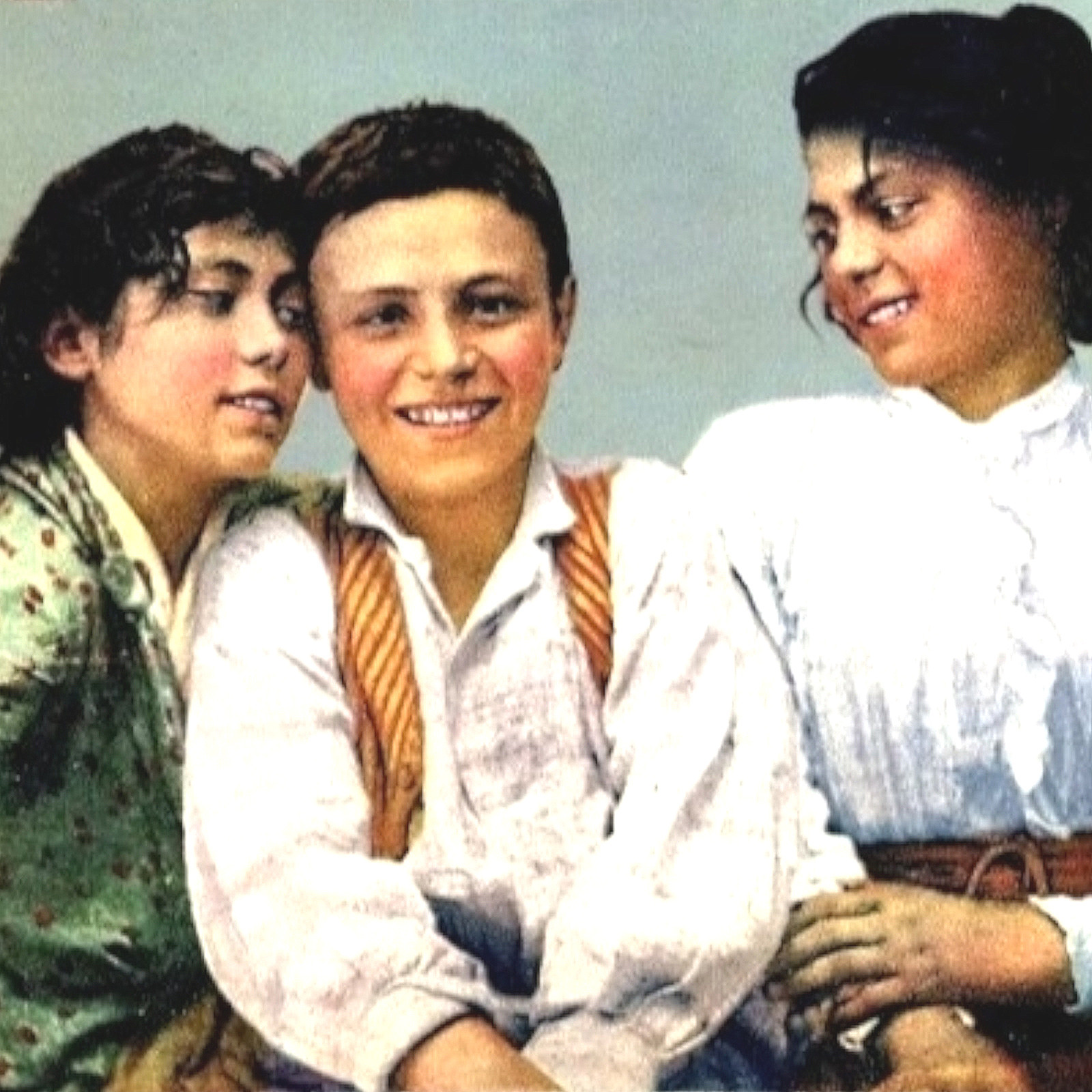 Italian Teenagers Postcard Antique 1900s Costumi Napoletani Fashion Hand Tinted