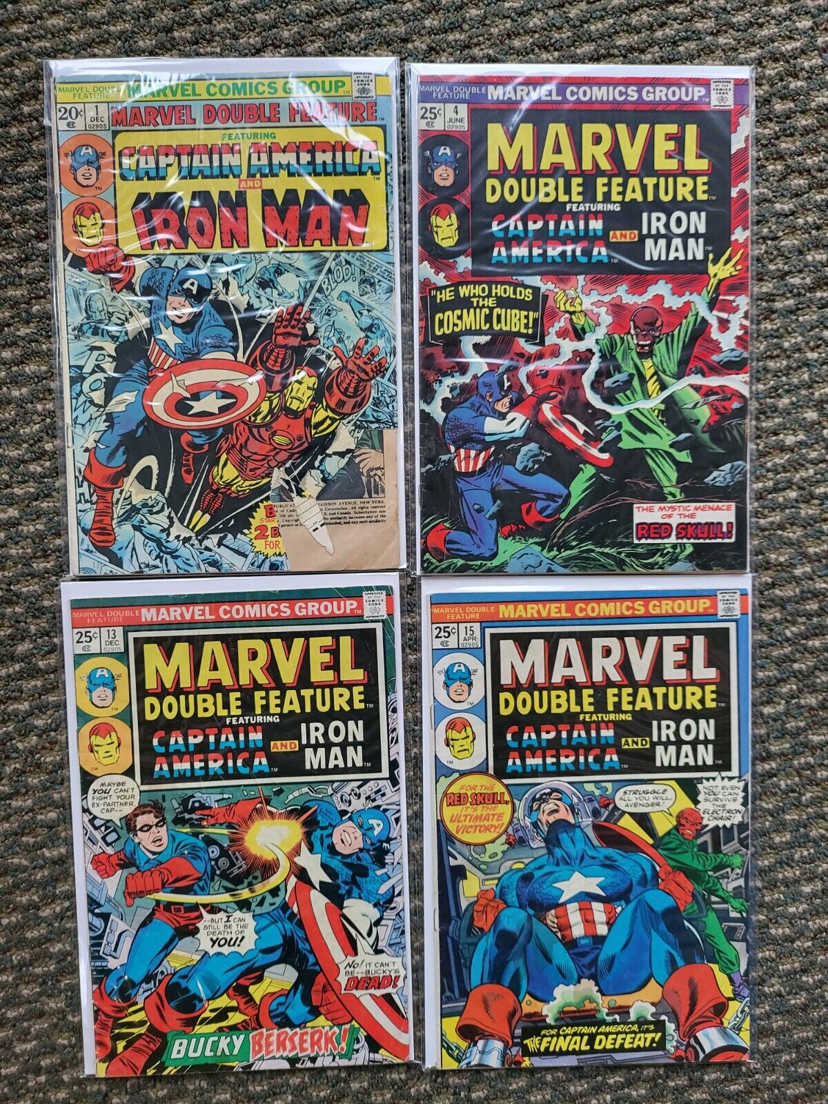 Marvel Comics DOUBLE FEATURE Lot x 4 Bronze Age (#1, 4, 13, 15) Iron Man Capt W2