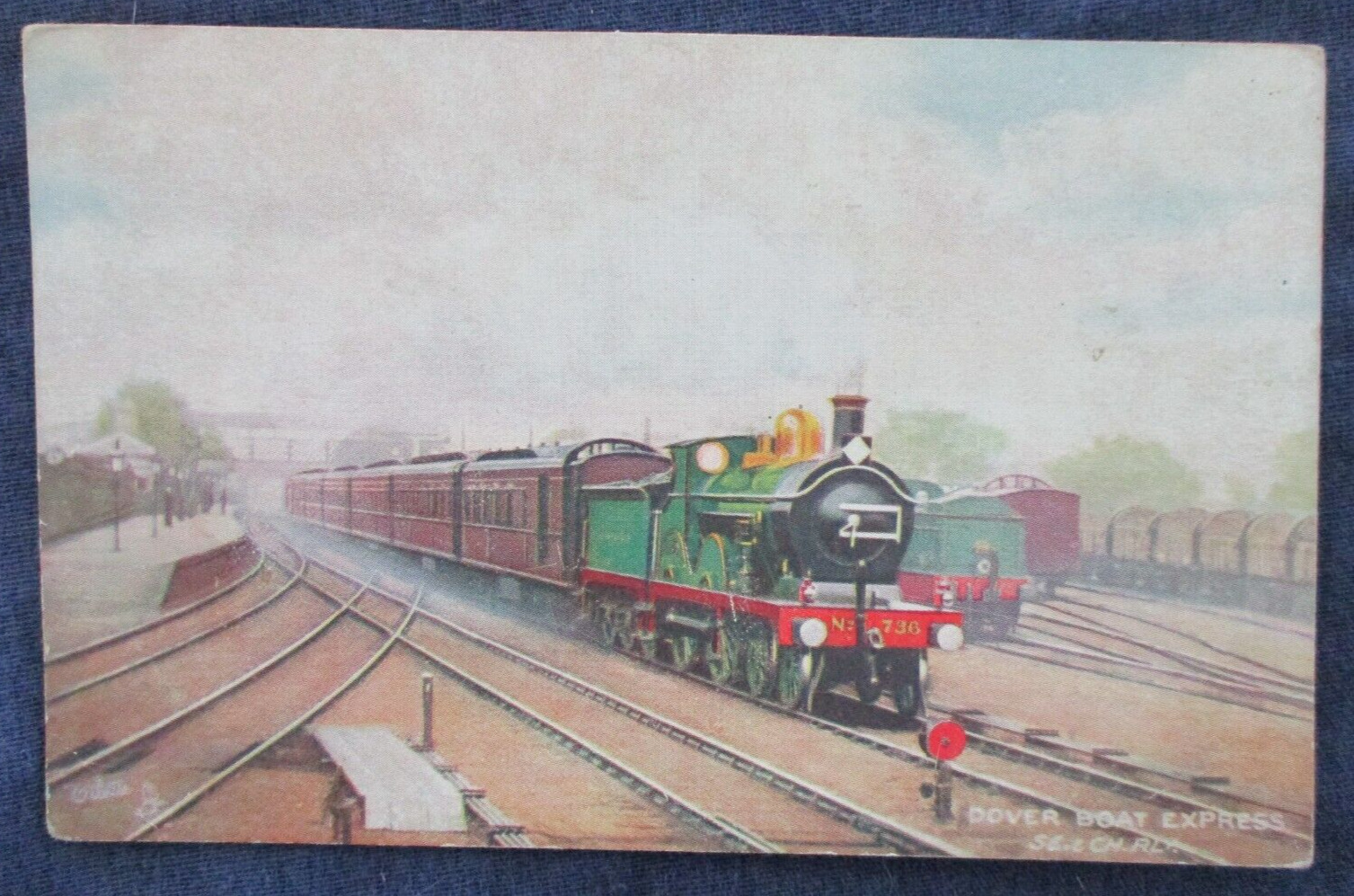 1907 Great Britain SE & CH RR Dover Boat Express Train Postcard