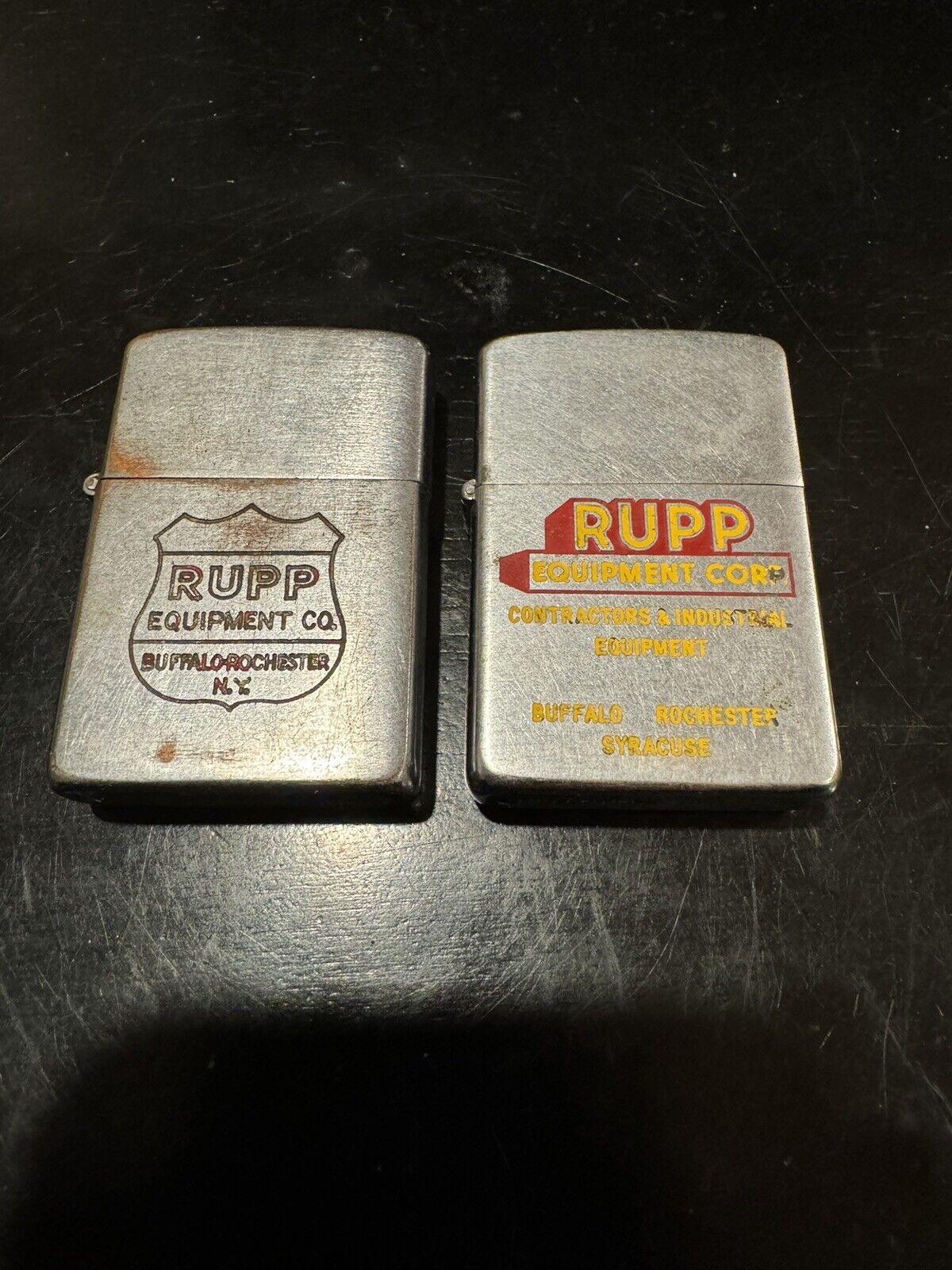 Two Vintage Zippo Lighter Rupp Equipment Co. N.Y.  With box