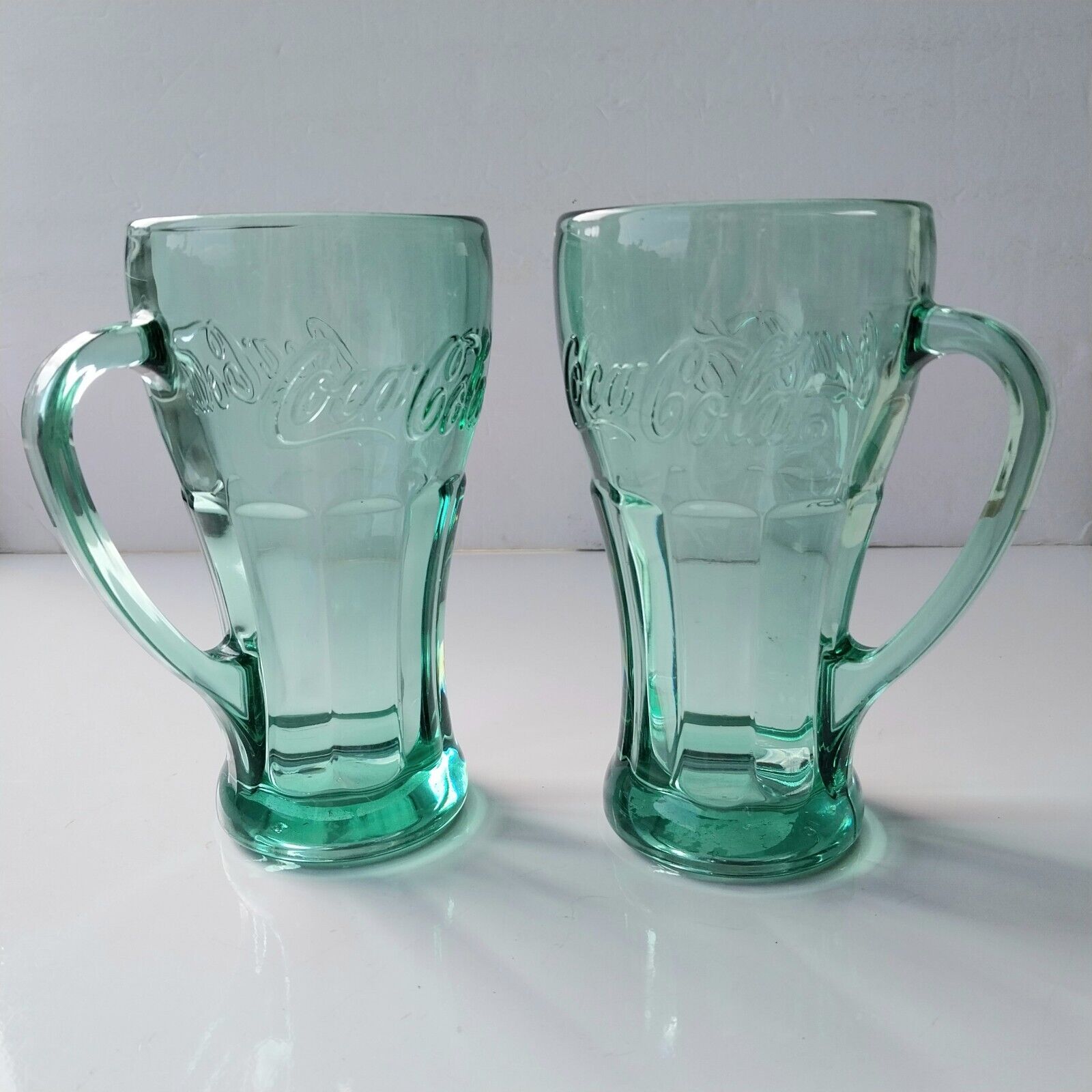 2 NEW Vintage Green Coca Cola Glass Mug w Handle Libbey Glassware NOS