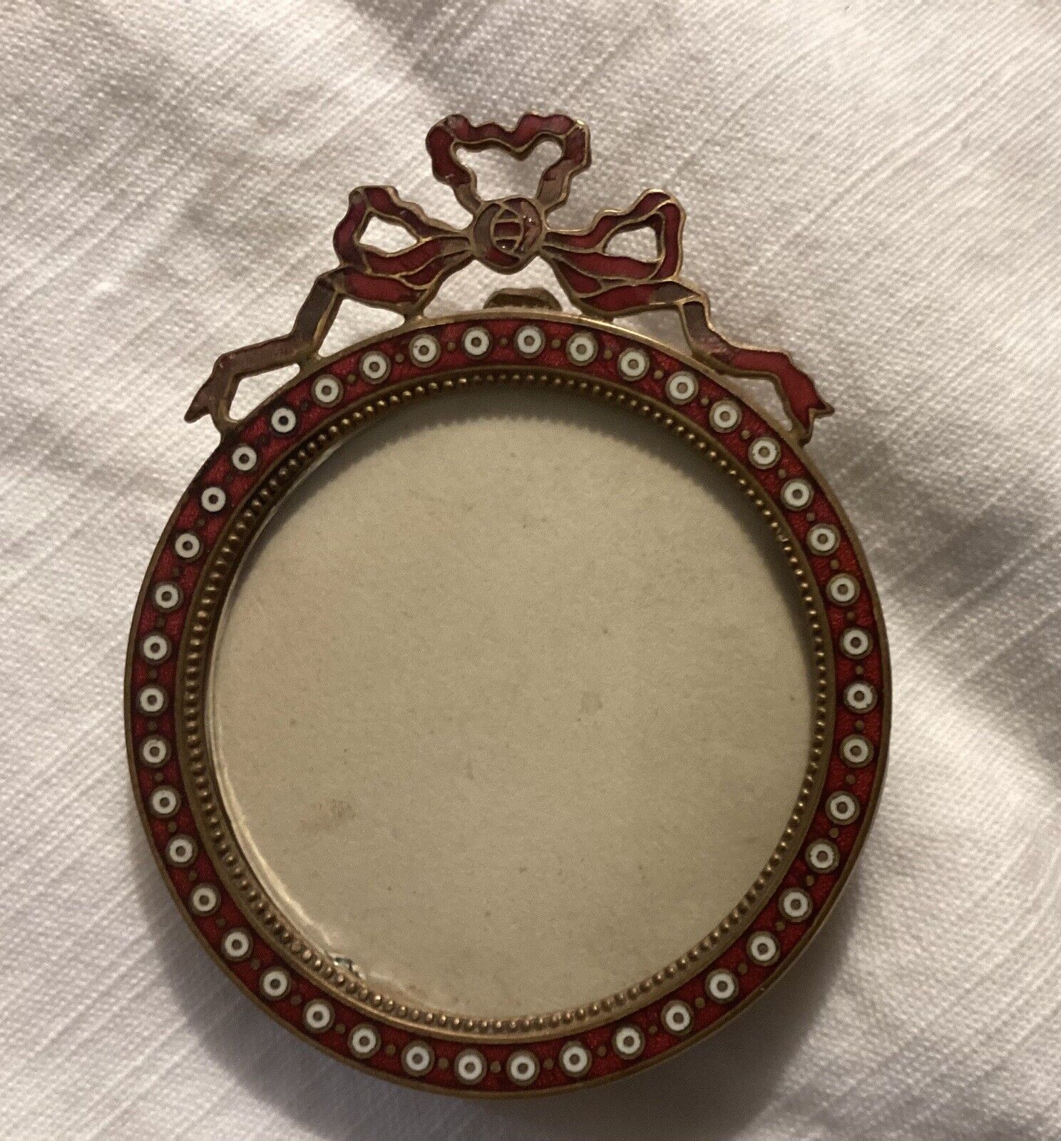 Antique Solid Brass Red Enamel Photo Frame Small