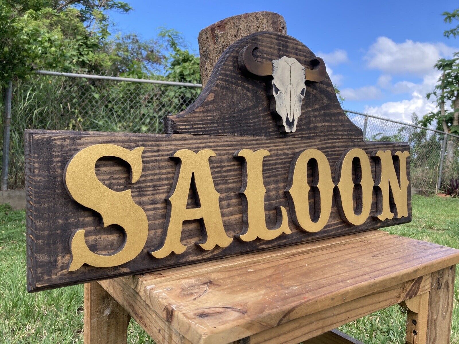 Saloon Whiskey Bar Bourbon Saloon Wood Sign Raised Rustic Tavern Antique Look