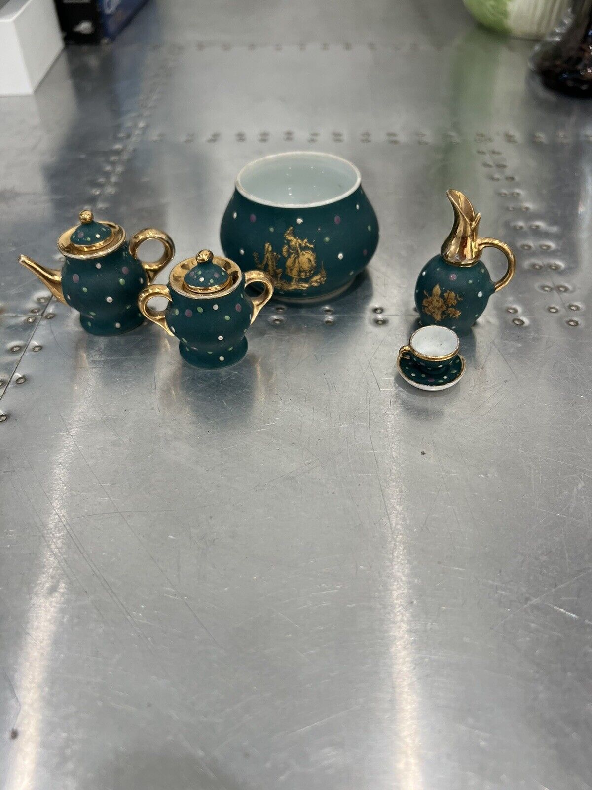 French Limoges Porcelain Bowl And Miniature Tea Pots Cup