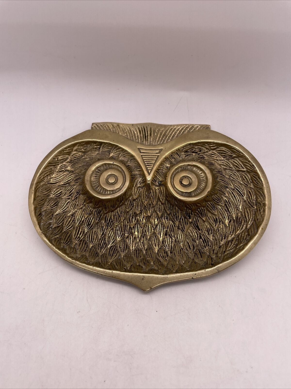Mid Century Brass Owl Trinket Dish Ring Tray Ash Tray Vintage Patina