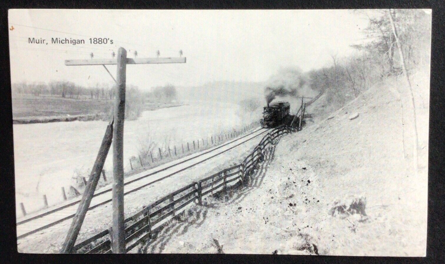 Muir Michigan 1880s Railroad Train Along River Postcard