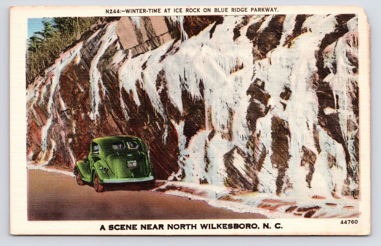 c1940s~Wilkesboro North Carolina NC~Icy Road~Blue Ridge Parkway~Vintage Postcard