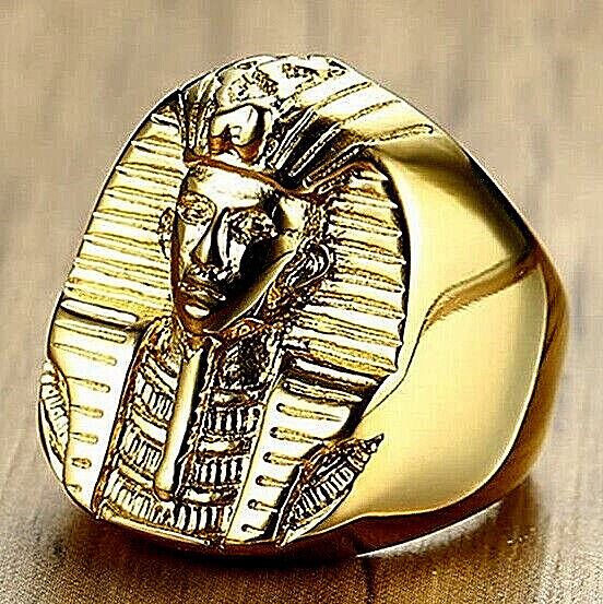 Egypt Pharaoh Gold Ring Chunky Ancient Pyraminds Jewellry Old Retro Vintage Nile