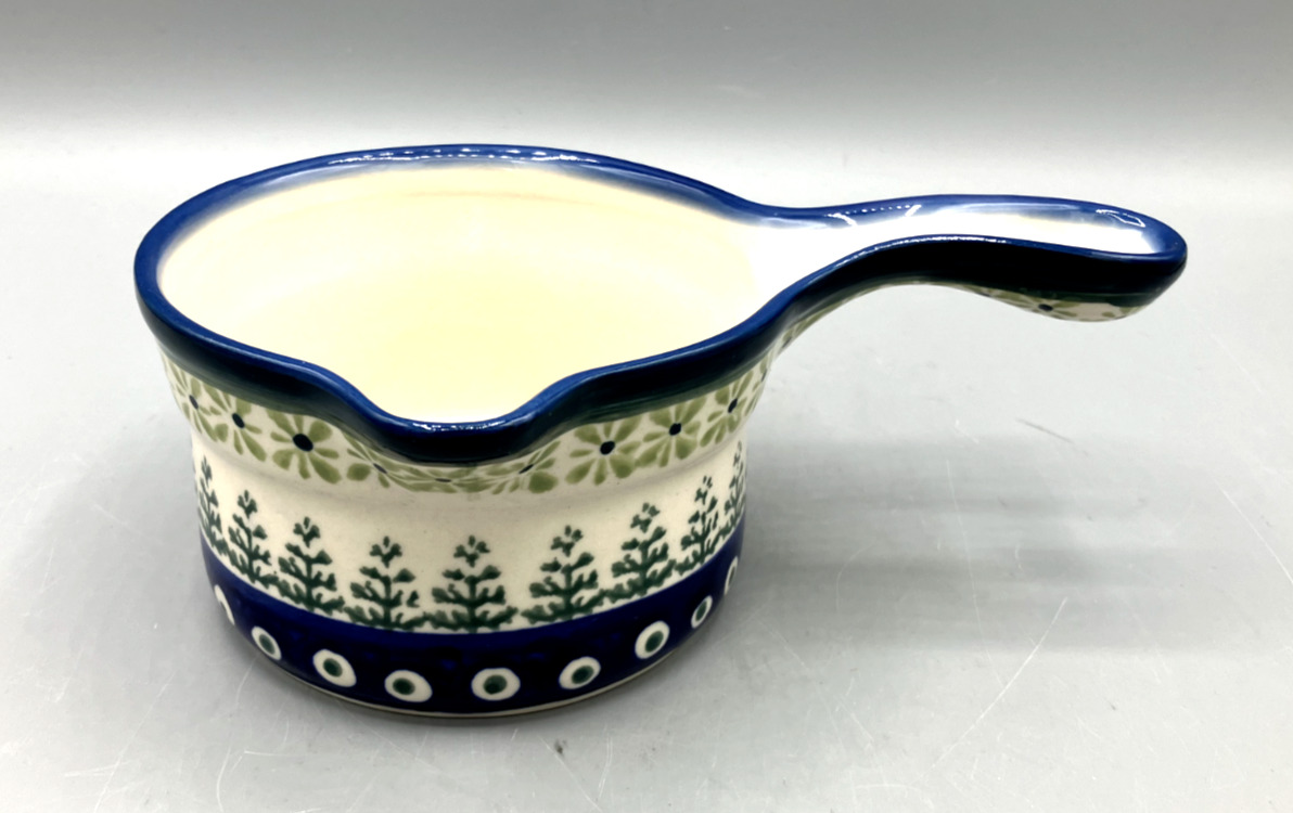Vintage Boleslawiec Hand Made In Poland Ceramic Ladle Sauce Pot J1