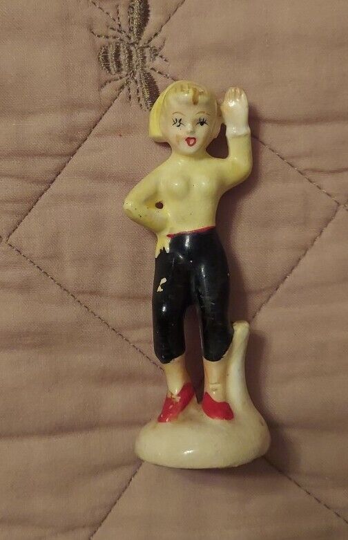 Vtg 50s Girl Dancing Figurine Blonde Hair Ceramic Hand Painted Japan Repaired