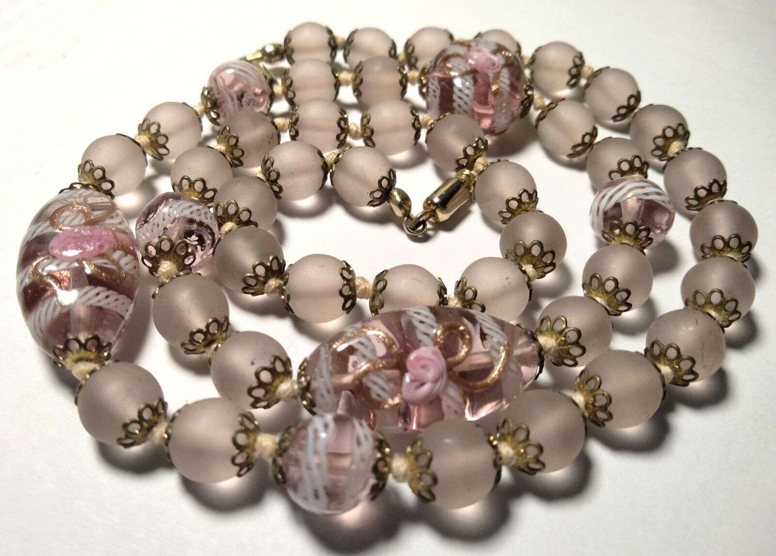Vintage Venetian Latticino Fancy Glass Beads Beaded Necklace