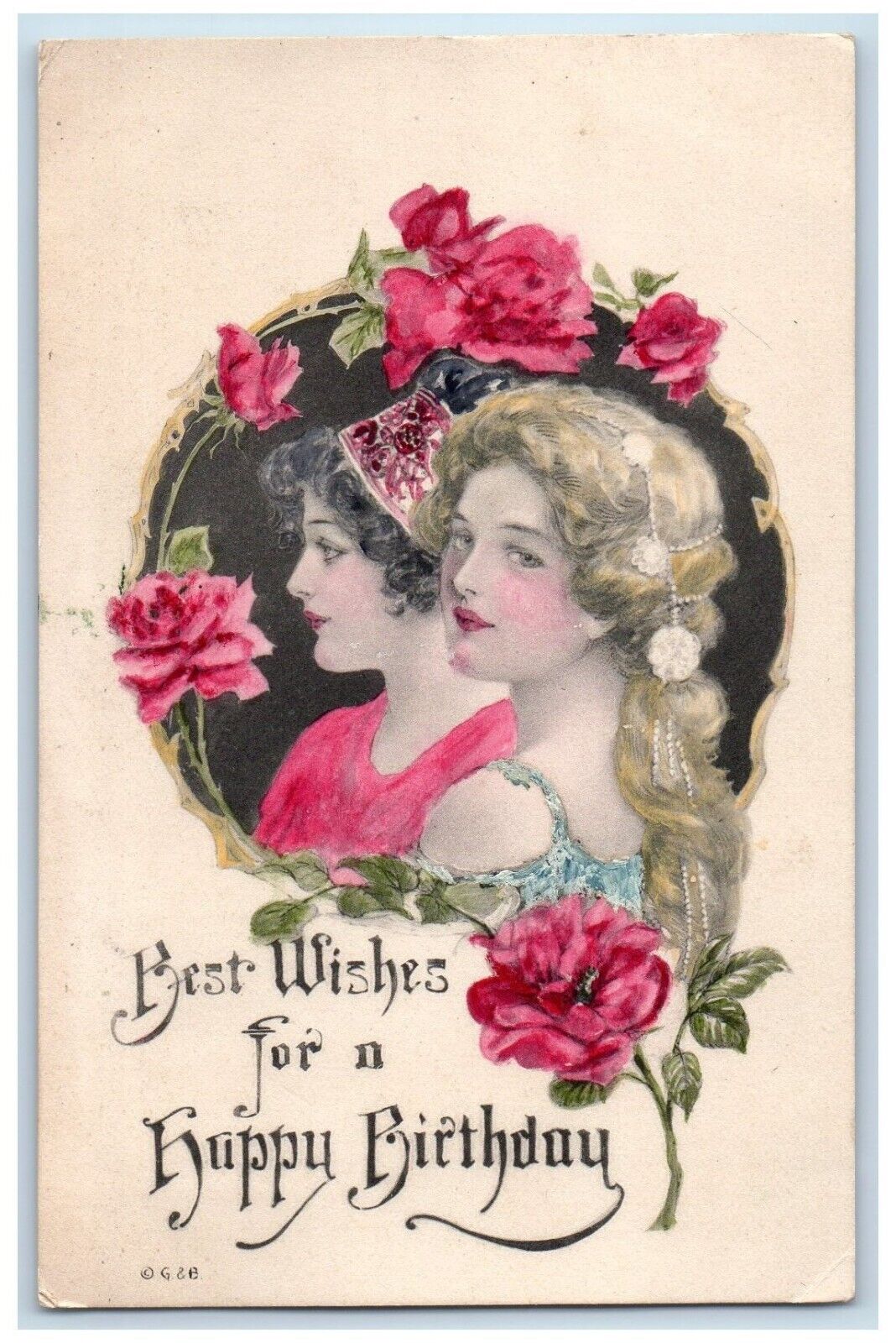 c1910's Happy Birthday Victorian Pretty Woman Flowers Posted Antique Postcard