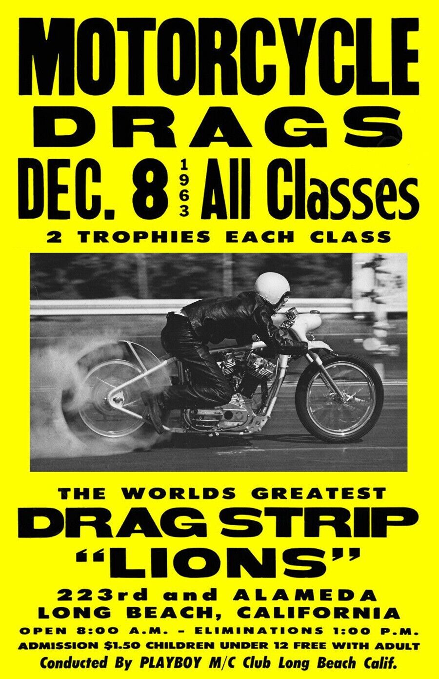 1960\'s Lions Dragstrip Motorcycle Drag Racing Small Space Poster Art Print