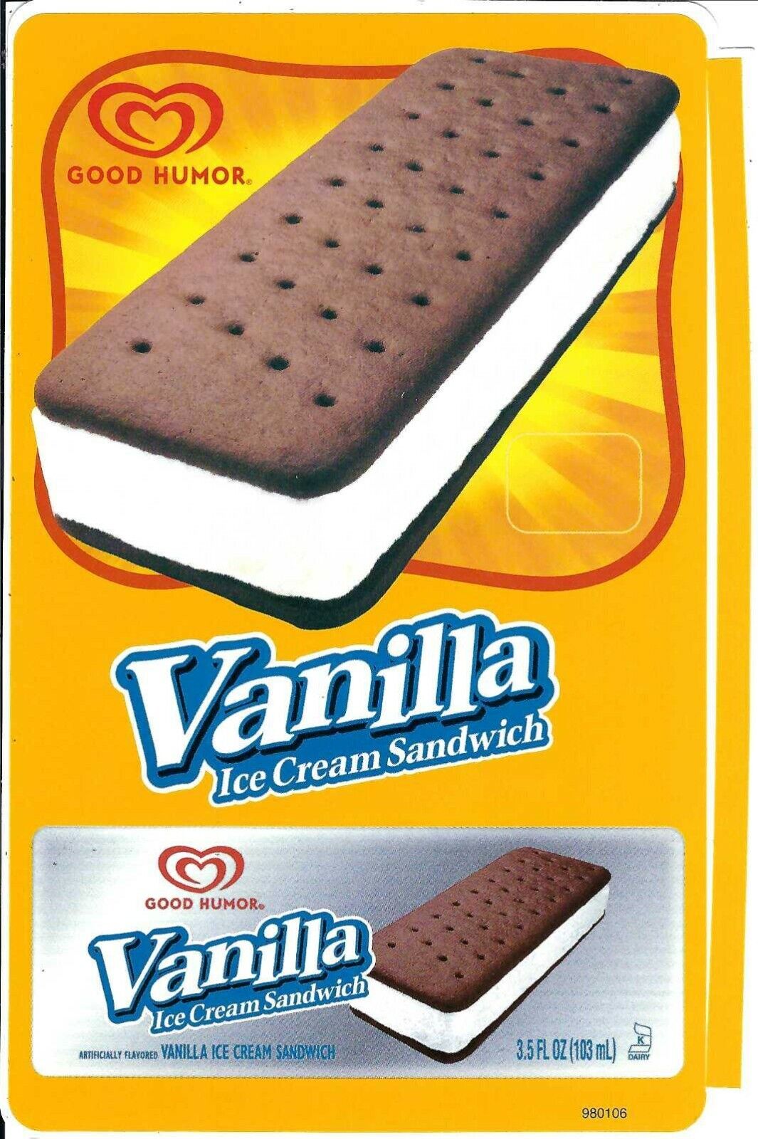 Good Humor Vanilla Sandwich Ice Cream Truck Sticker  8\