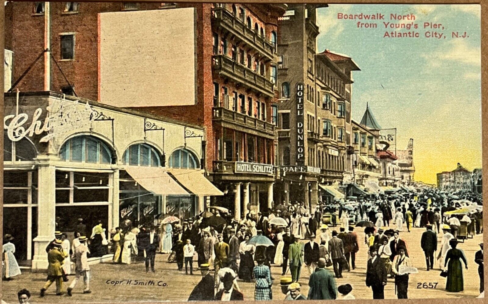 Atlantic City Boardwalk Stores Hotel People New Jersey Vintage Postcard c1910