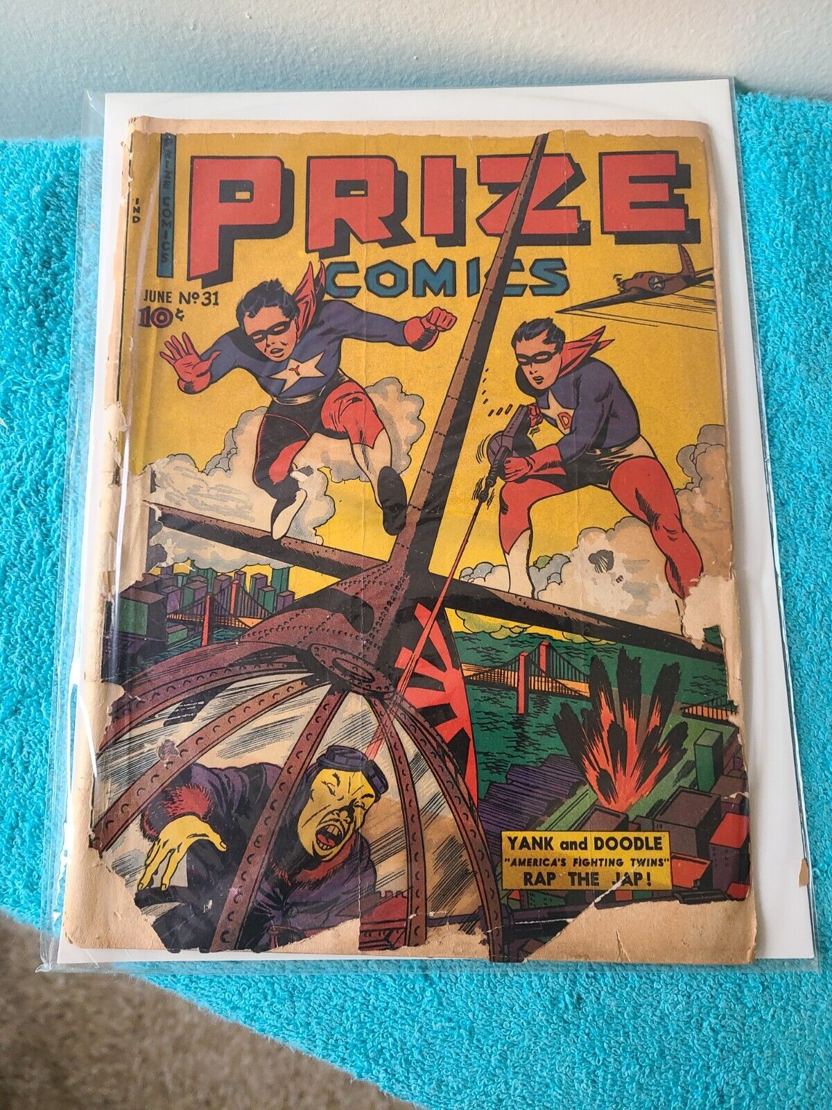 Prize Comics #31,1943 Frankenstein CGC 🇺🇸WWII Invasion CVR Yank&Doodle
