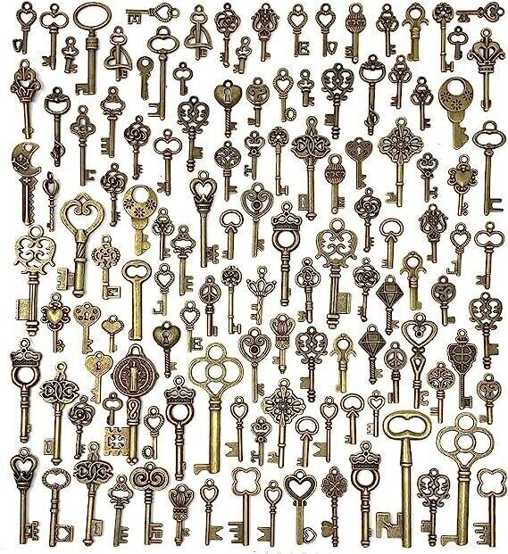 Lot Of 125 Vintage Style Antique Skeleton Furniture Cabinet Old Lock Keys