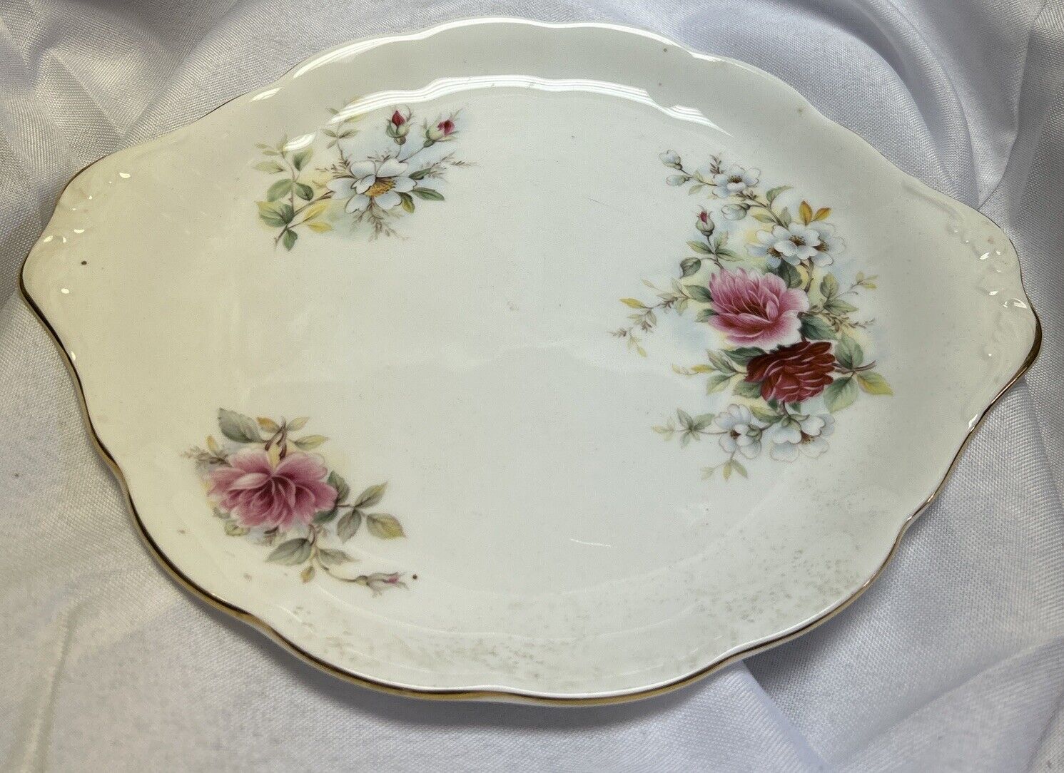 Vintage Royal Kent bone china Gold Rim Floral Plate Platter Made In England Used