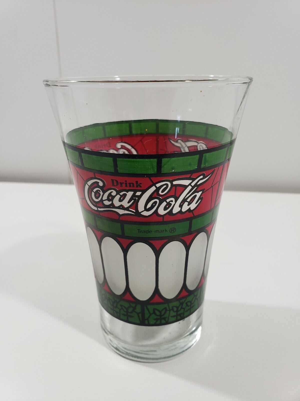 Vintage Tiffany Style Red Green White Stained Glass Drinking Glass ,Glass Tumble