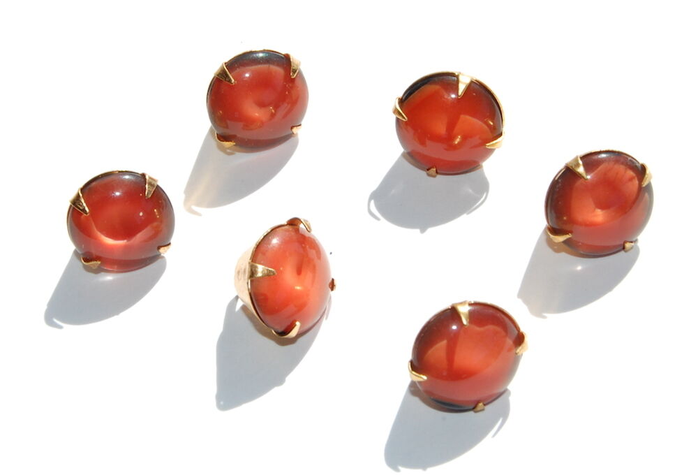 VINTAGE 6 ORANGE GLASS BUTTON BUTTONS BEADS 12mm GORGEOUS