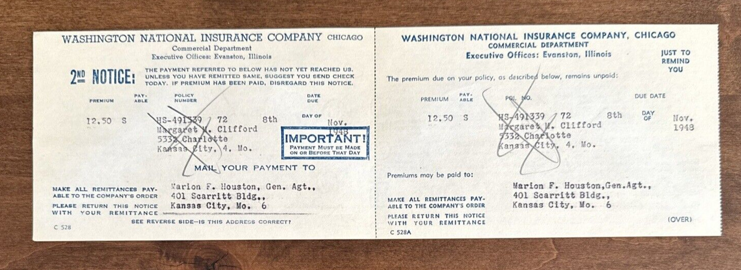 Washington National Insurance Company 1948 Payment Voucher Vintage