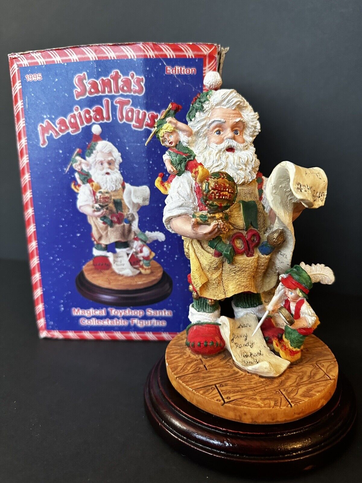 Santa's Magical Toy shop 1995 Cheryl Ann Christmas Figurine-Elves & List In Box
