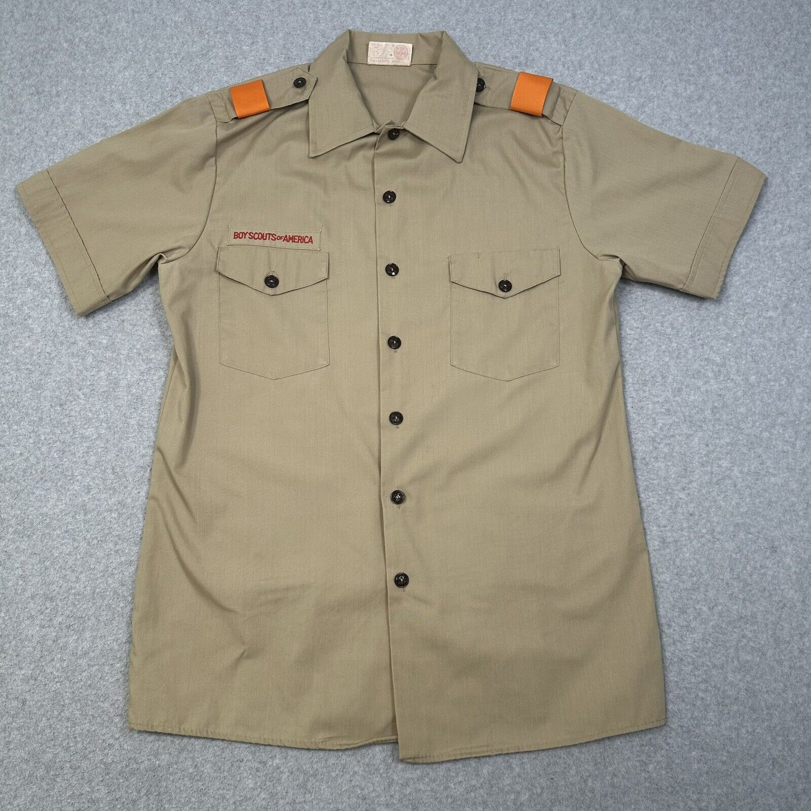 boy scout shirt mens M tan short sleeve button bsa patchless no patch vintage