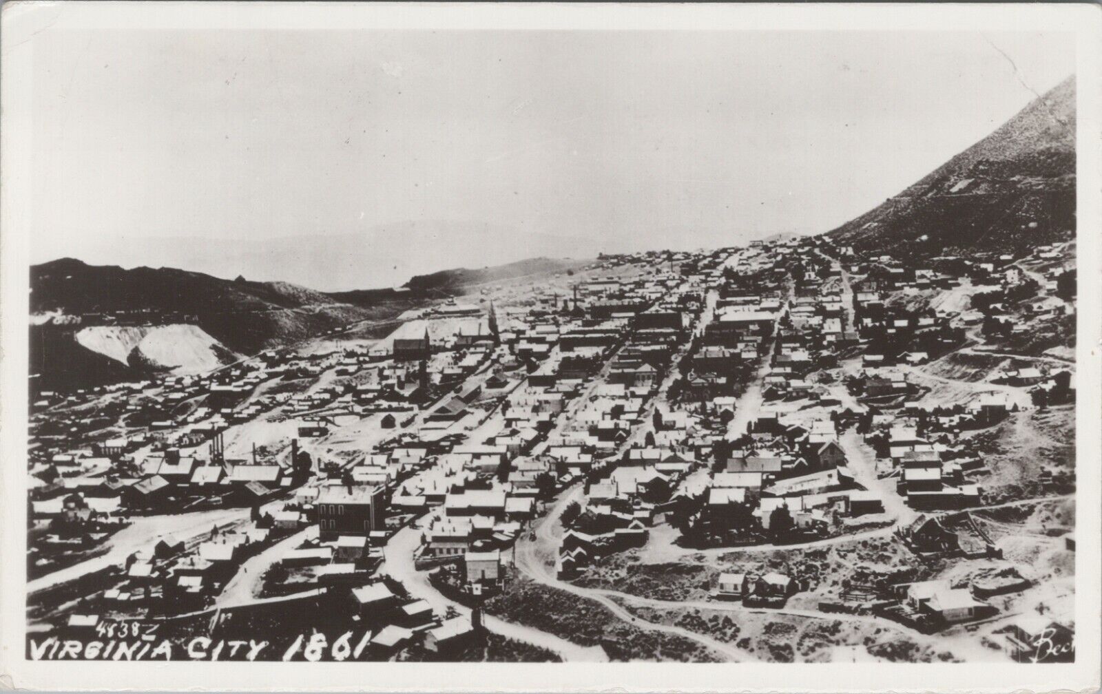 c1930-1950 RPPC 1861 Virginia City Nevada aerial view photo postcard A698