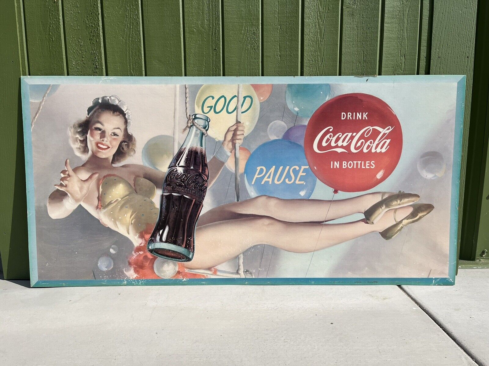 Vtg 1954 Coca Cola Good Pause Trapeze Girl Lithograph Cardboard Sign 56.5\