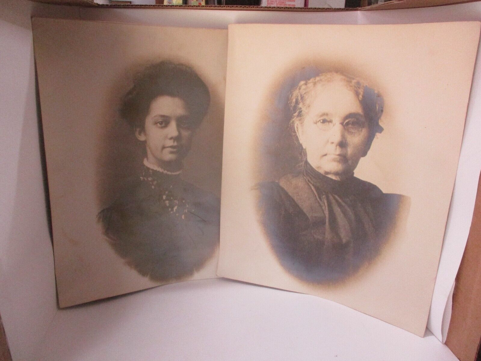 2 Large Antique Cabinet Photos .. 1840\'s .. 17\