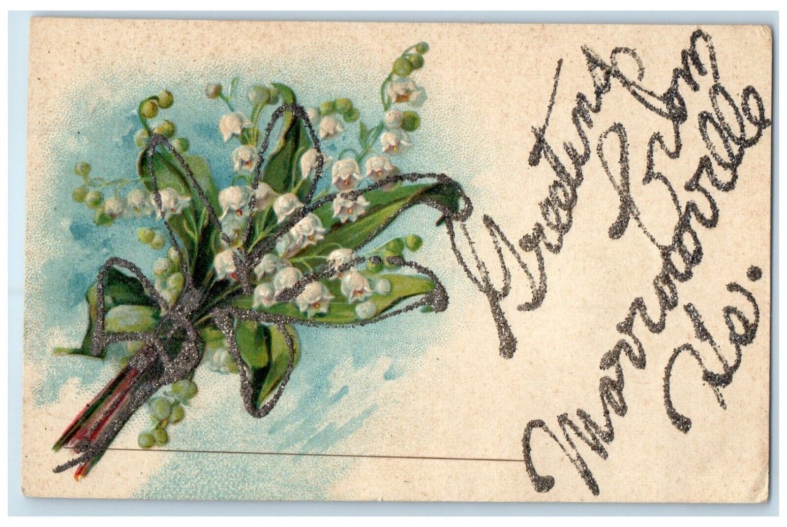 c1910's Greetings From Morrowville Kansas KS Flowers Glitter Embossed Postcard