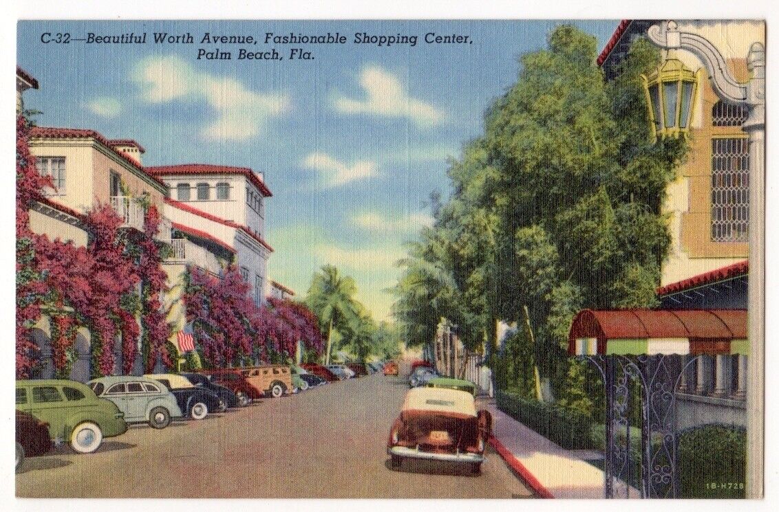 Palm Beach Florida c1940\'s Worth Avenue, shopping district, vintage car
