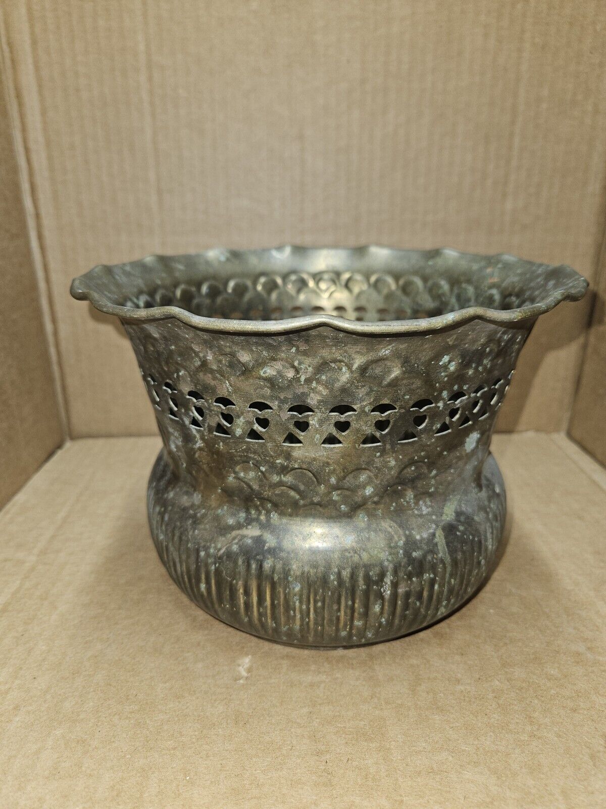 Vintage Solid Hammered Brass Planting Pot As Is No Polished Dull Antique Old 