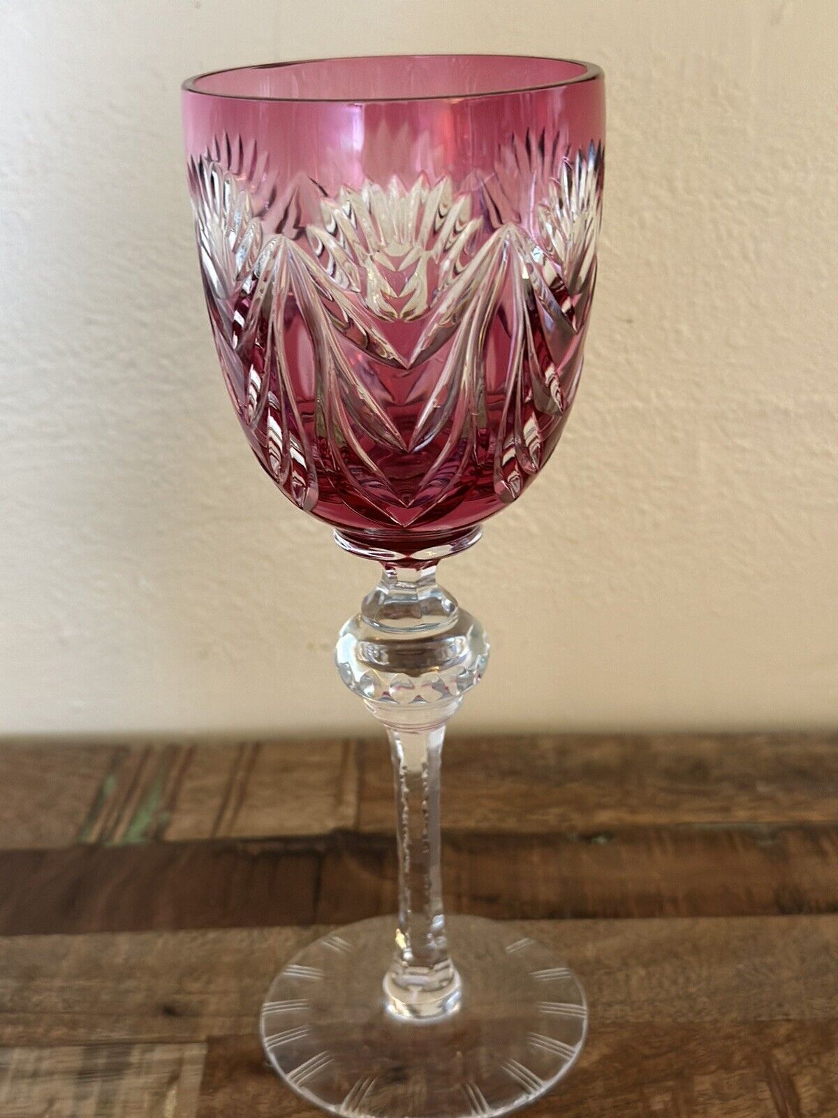 Vintage Josair Josephine Hutte Cut To Clear Wine Hock Goblet Glass MINT