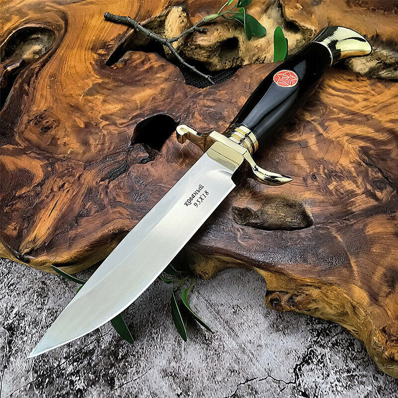 Russian Finka Fixed Blade Knife Hunting Outdoor Straight Knife Leather Sheath