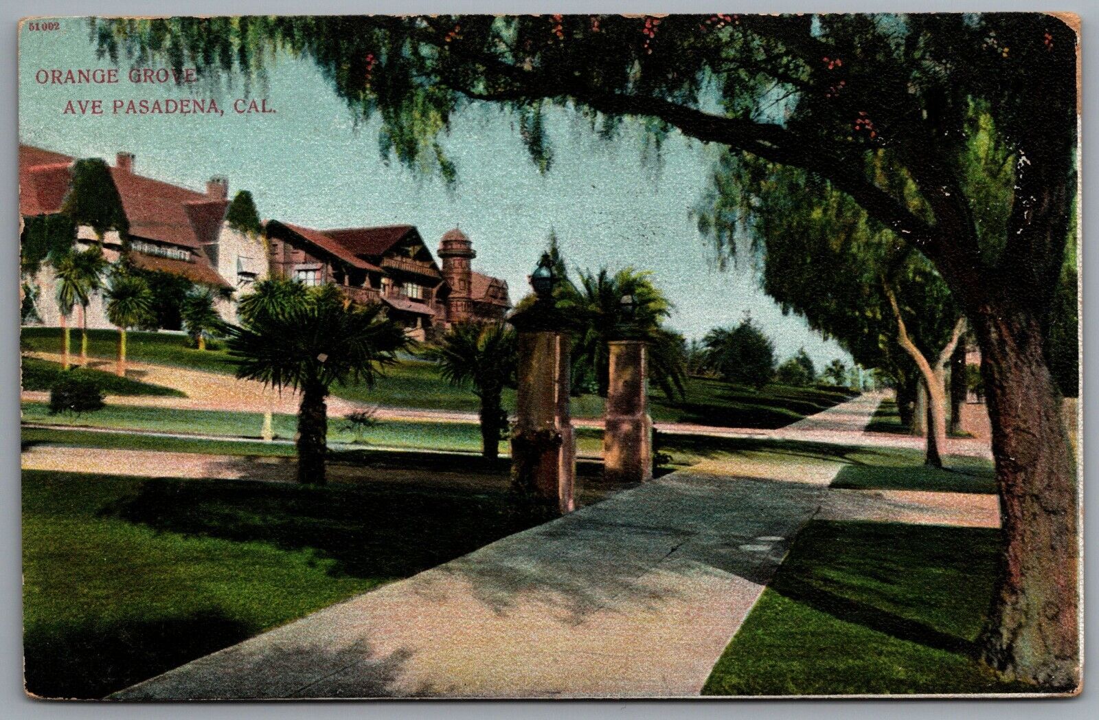 CA Orange Grove Ave Pasadena Caifornia Postcard Postal Cancel 1906 Los Angeles