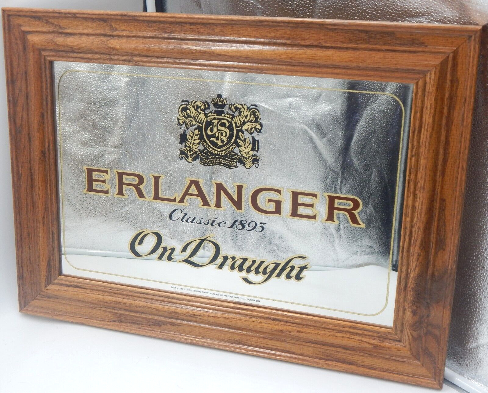 VTG 1980 Bar Mirror Erlanger Classic 1893 On Draught Schlitz Advertising Sign