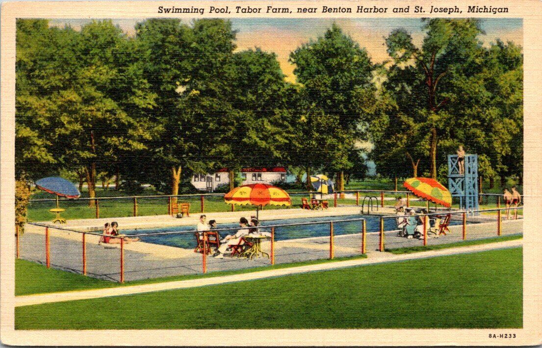 1938 Tabor Farm Swimming Pool Benton Harbor St. Joseph Michigan Vintage Postcard