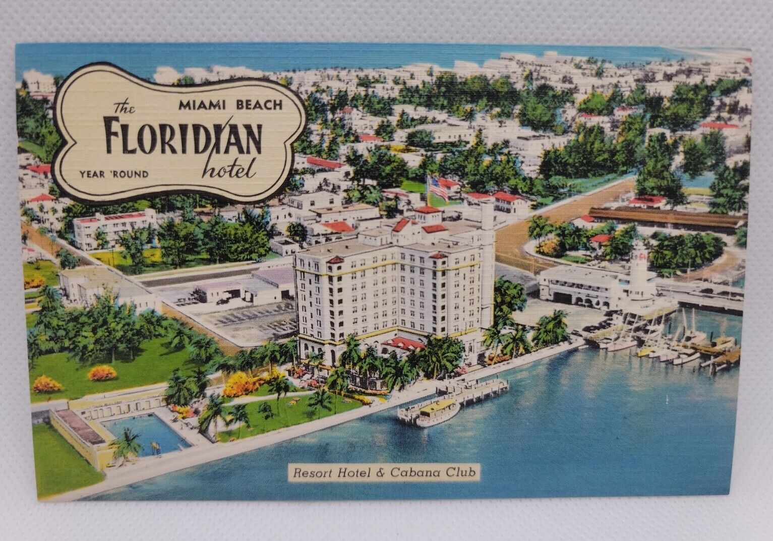 Vintage Postcard Floridian Hotel Cabana Club Miami Beach Florida Linen