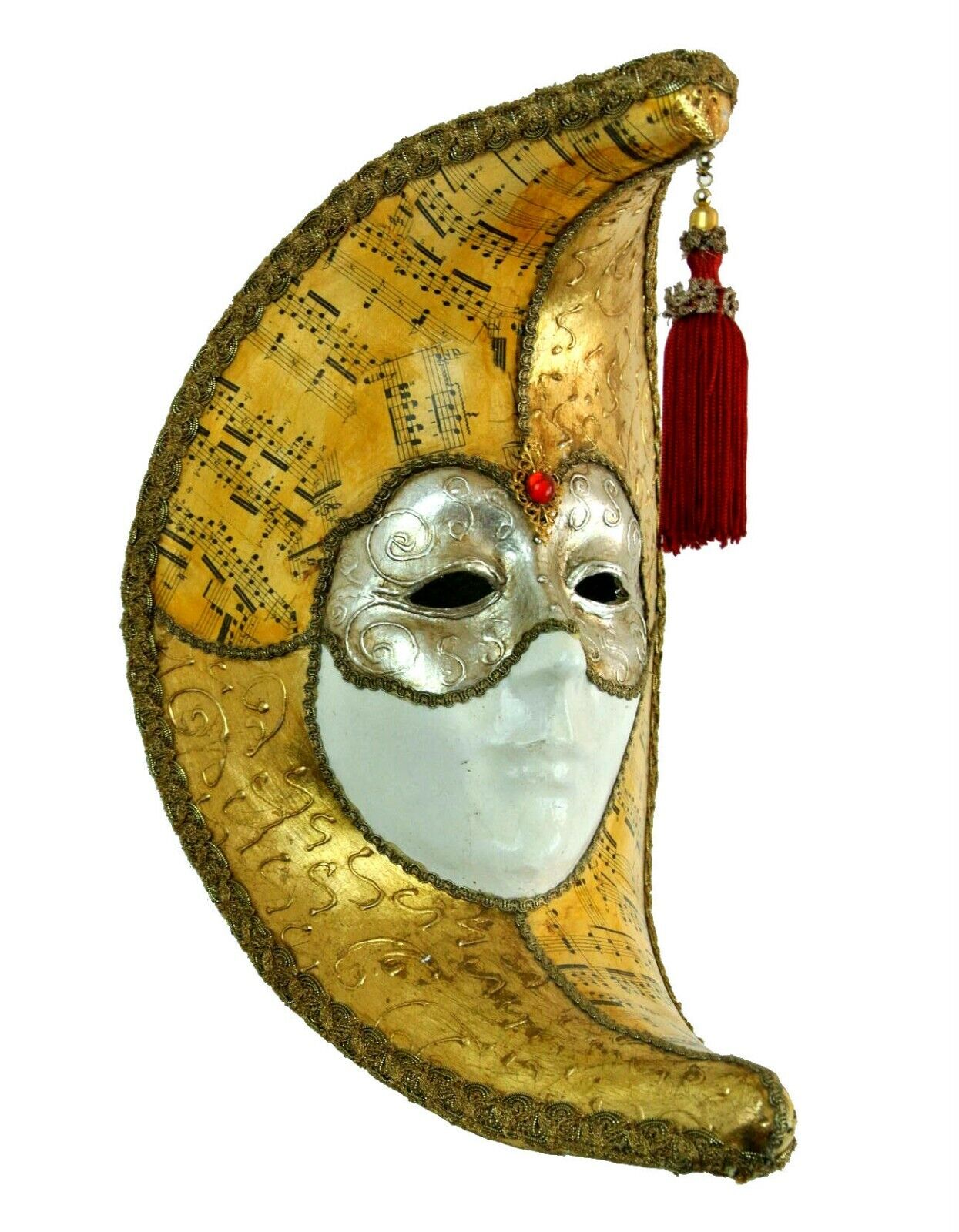 Authentic Large Italian Venetian Moon Mask Handmade in Venice, Italy