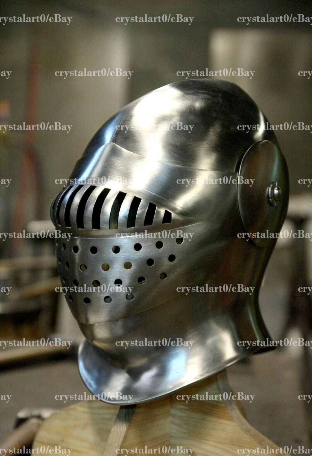 Medieval Bascinet Visor Helmet Steel Closed Armor Historical Helmet Halloween
