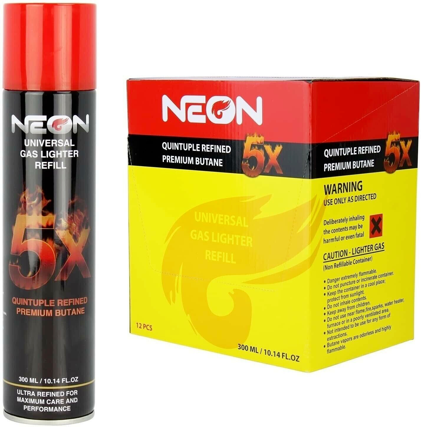 12 Can Neon 5X Refined Butane Lighter Gas Fuel Refill 300 mL 10.14 oZ Cartridge