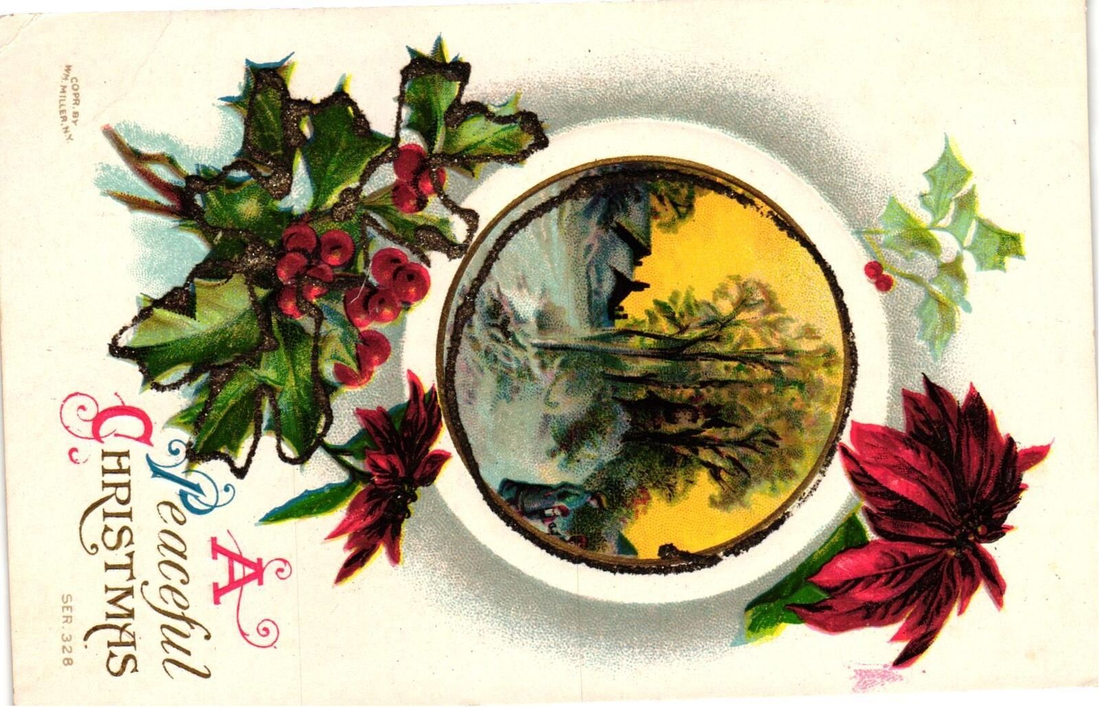 Vintage Postcard- A grove of trees, A Peaceful Christmas